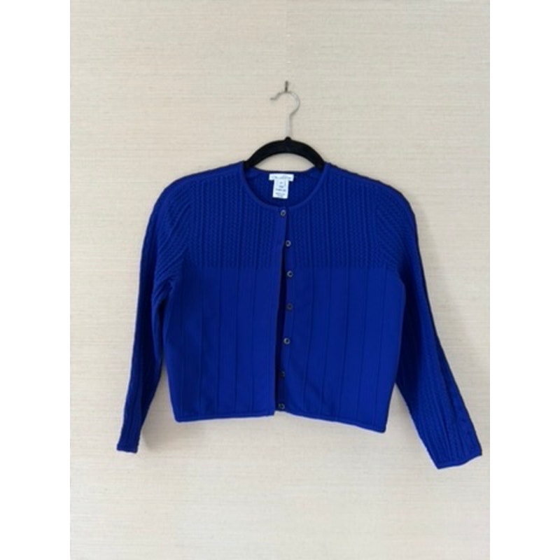 Oscar De La Renta Pointelle Knit Cardigan In Cobalt Blue Size S/P